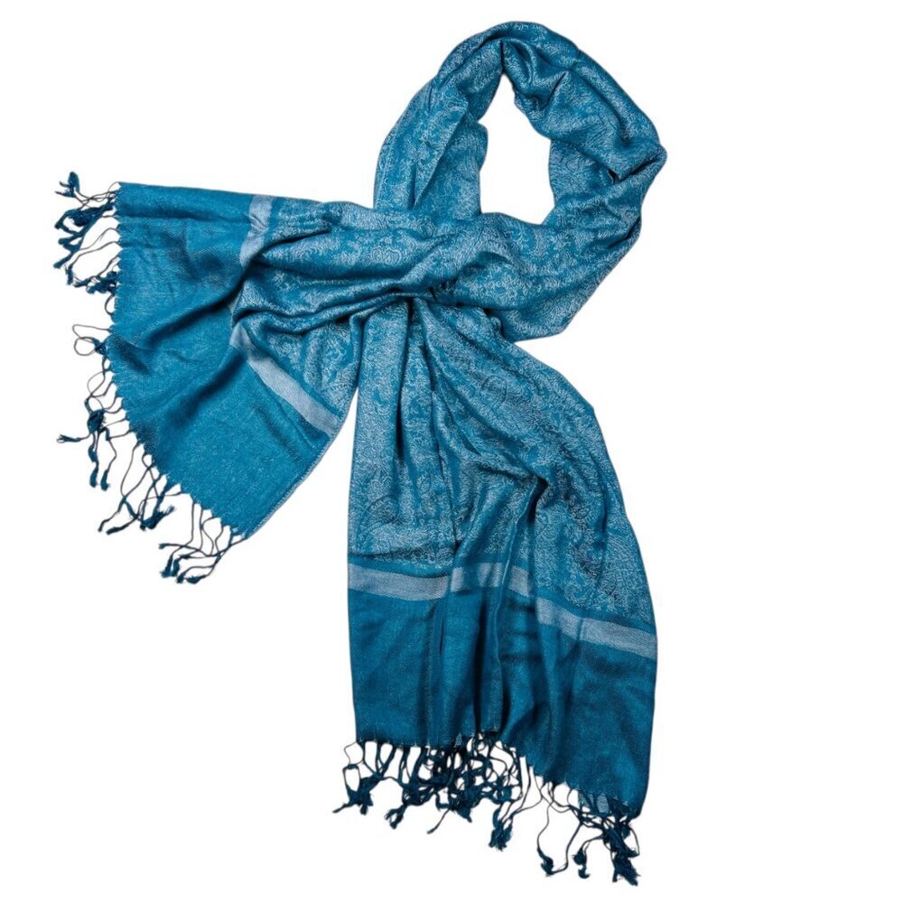 Pashmina Scarf Shawl Turquoise Teal Wrap Cover Up OS Fringe Paisley Print